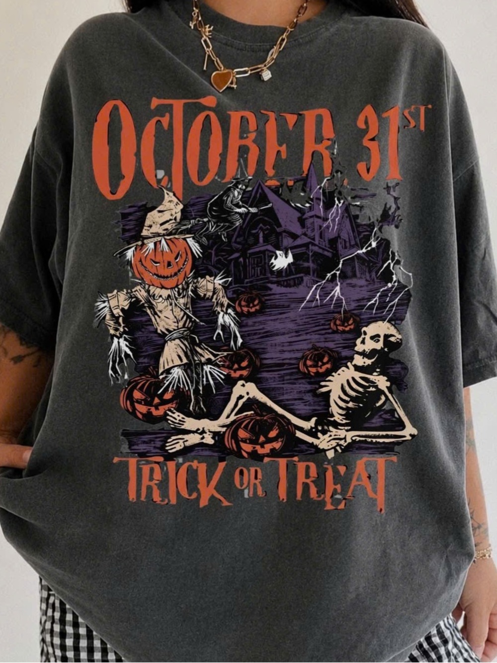 Comfort Colors Halloween 'October 31st Trick or Treat' Graphic Tee, Retro Style